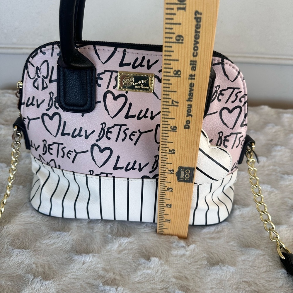 Betsey Johnson Heart and Stripe Satchel - Pink and White - Picture 6 of 7